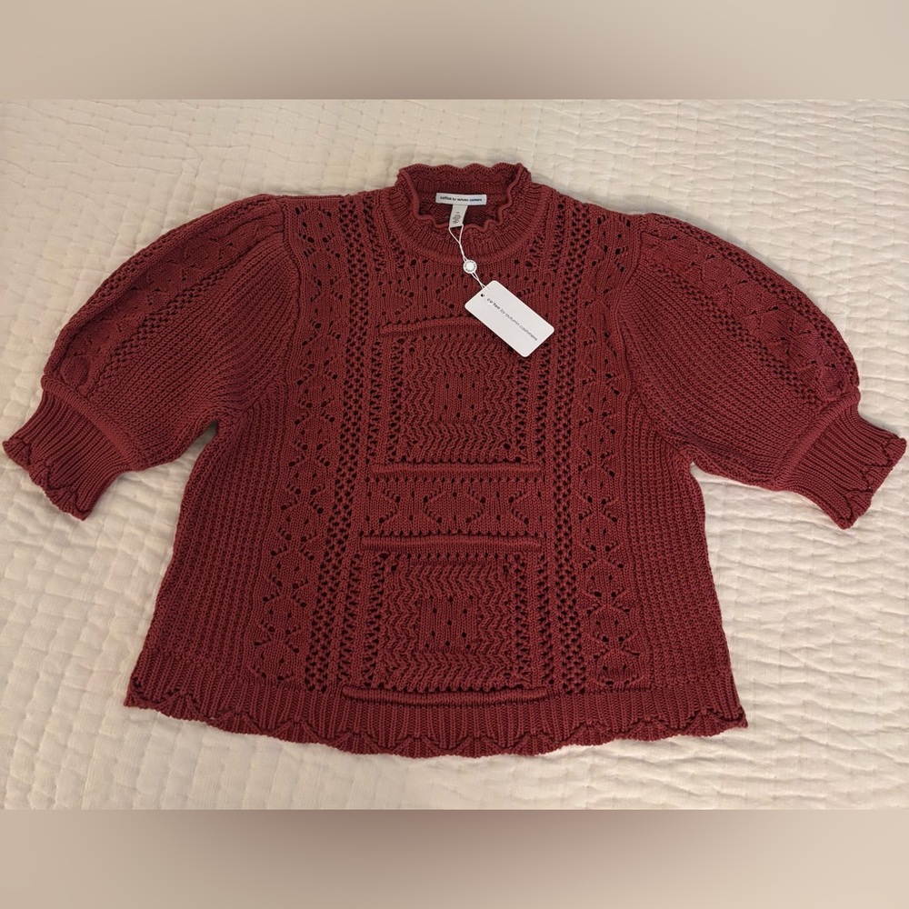 Puff sleeve tile stitch sweater from Autumn Cashmere